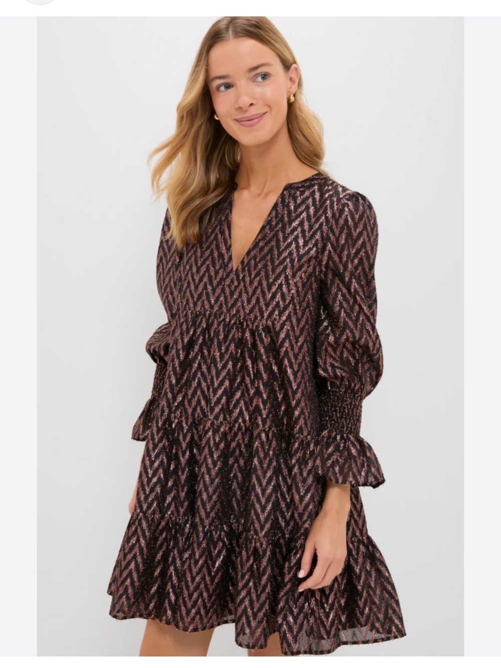 Tuckernuck NWT Pomander Place Metallic Black Fringe Long Sleeve Dress